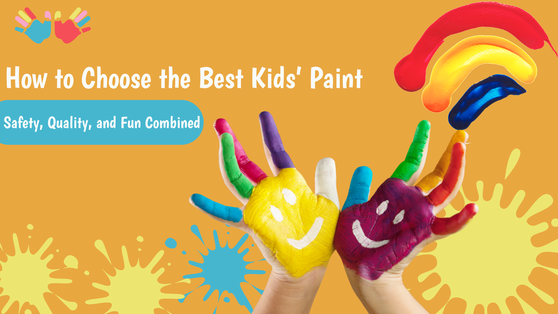 Child painting with eco-friendly, non-toxic paints on a table, showcasing safe and fun art supplies for kids