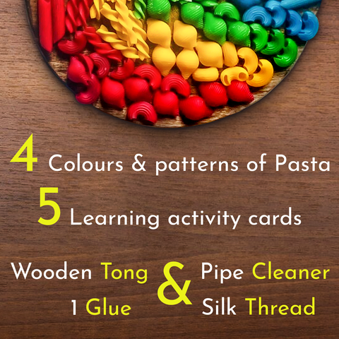 Sensory Pasta Pretend Play Set with Wooden Tongs | 4 colors | 4 patterns | DIY