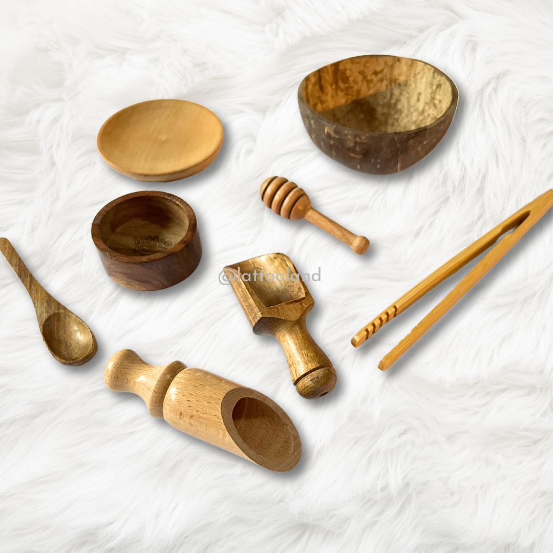 Durable and natural wooden sensory bin tools for kids, designed for safe sensory play and educational exploration