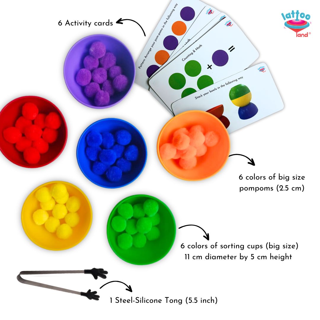 Rainbow sorting activity toys set, designed for kids to learn color recognition and sorting skills.