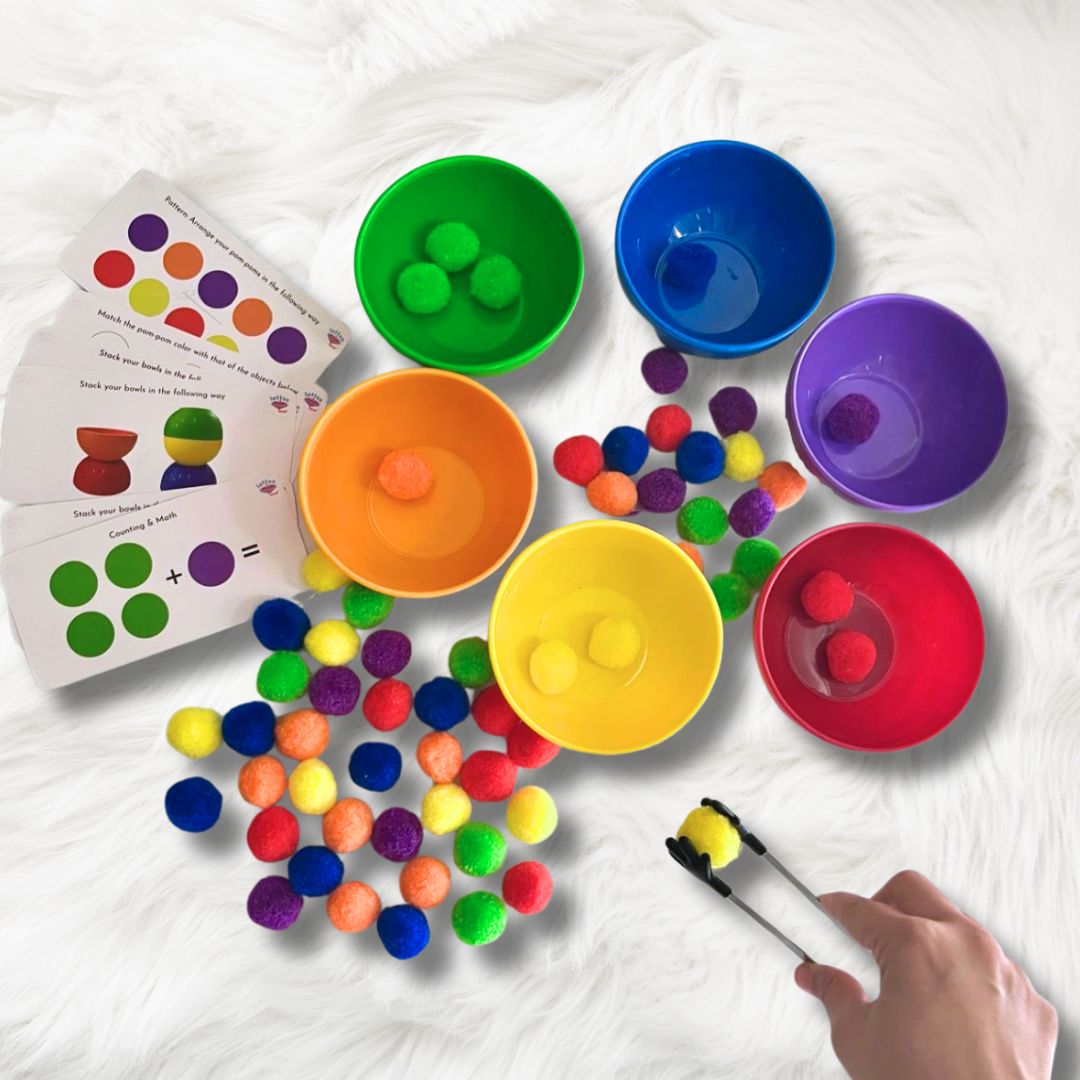 Rainbow Sorting Activity Toys featuring vibrant, colorful pieces for toddlers and kids to sort, stack, and organize. Ideal for developing fine motor skills, color recognition, and early learning through fun, hands-on play.sorting toys for kids toddlers