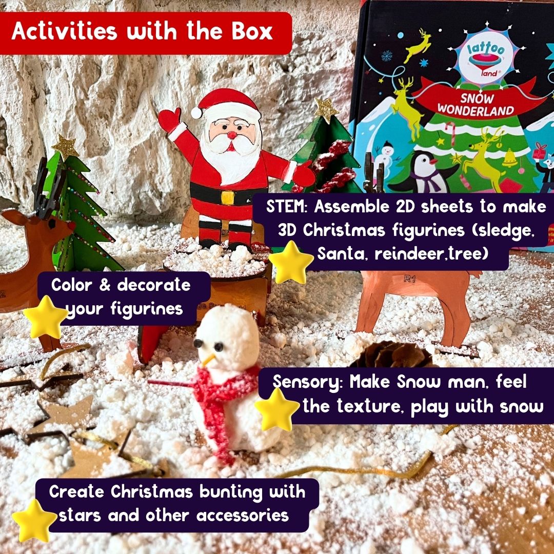 Toddlers enjoying creative winter sensory play with non-toxic fake snow and winter-themed educational materials