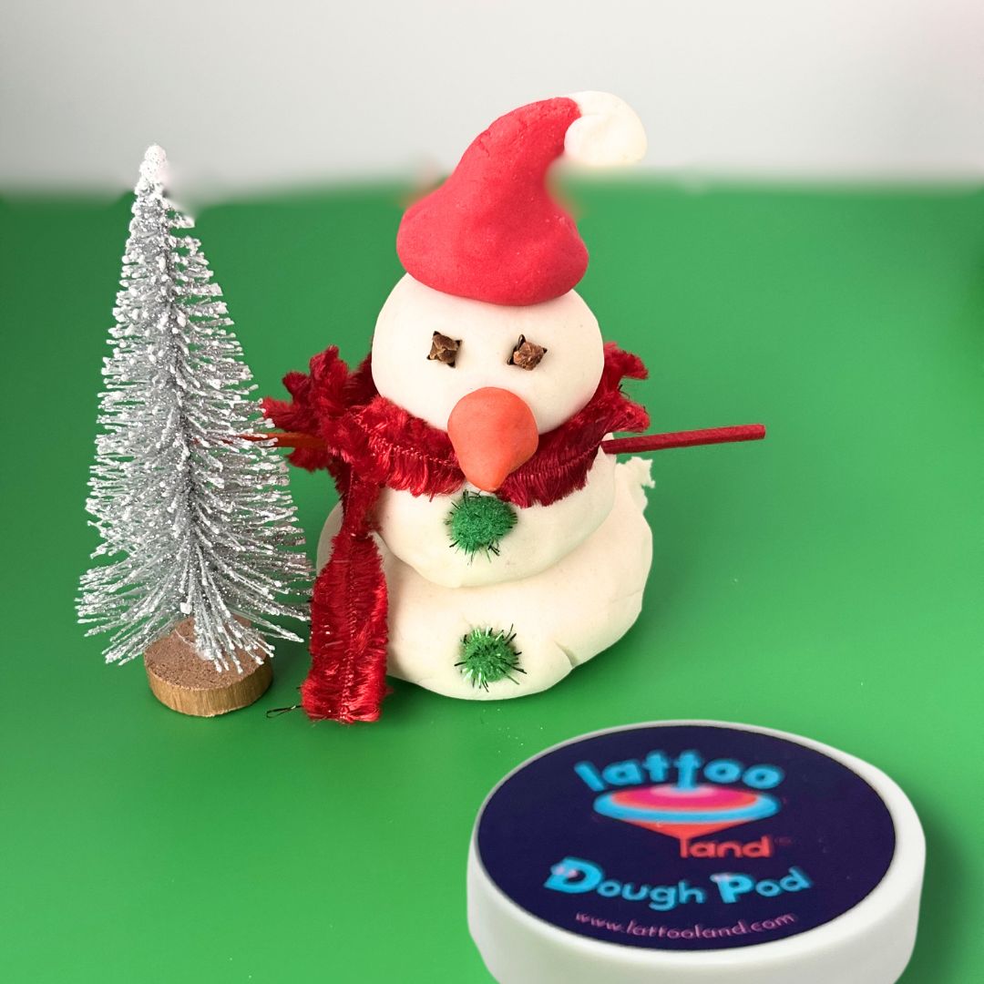 Snowman Playdough Jar – A festive jar filled with white playdough and snowman-themed accessories, perfect for creative winter play and holiday fun.