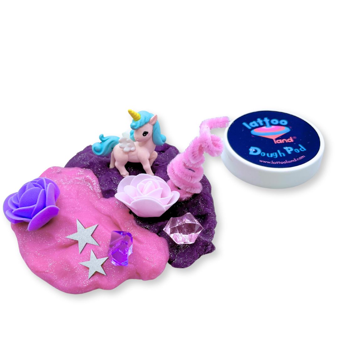 Unicorn Toy Play Dough Jars for kids, featuring colorful dough and unicorn-themed accessories, designed as travel toys to inspire imaginative play and sensory exploration on the go