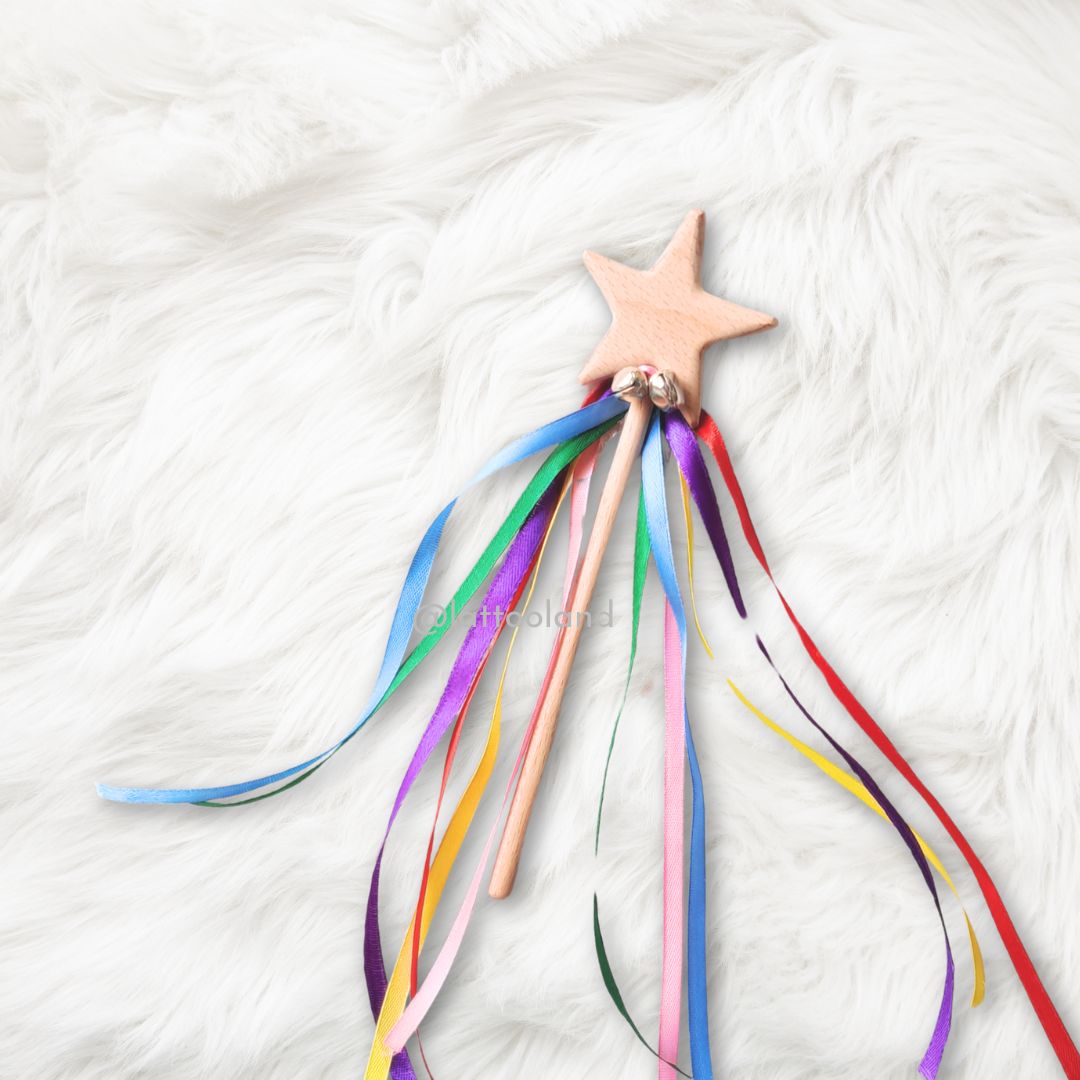 Wooden Wizard Fairy Wand Toy featuring a handcrafted wooden design, perfect for imaginative play, dress-up, and magical adventures. Ideal for kids who enjoy creative role-playing and fantasy themes