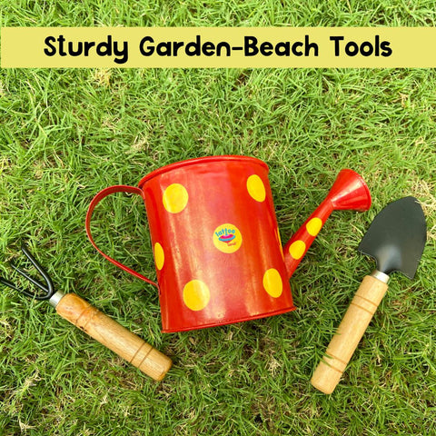 A set of versatile tools for gardening and beach play, designed to spark imagination. Best beach toy for 3 year olds sturdy and made of metal