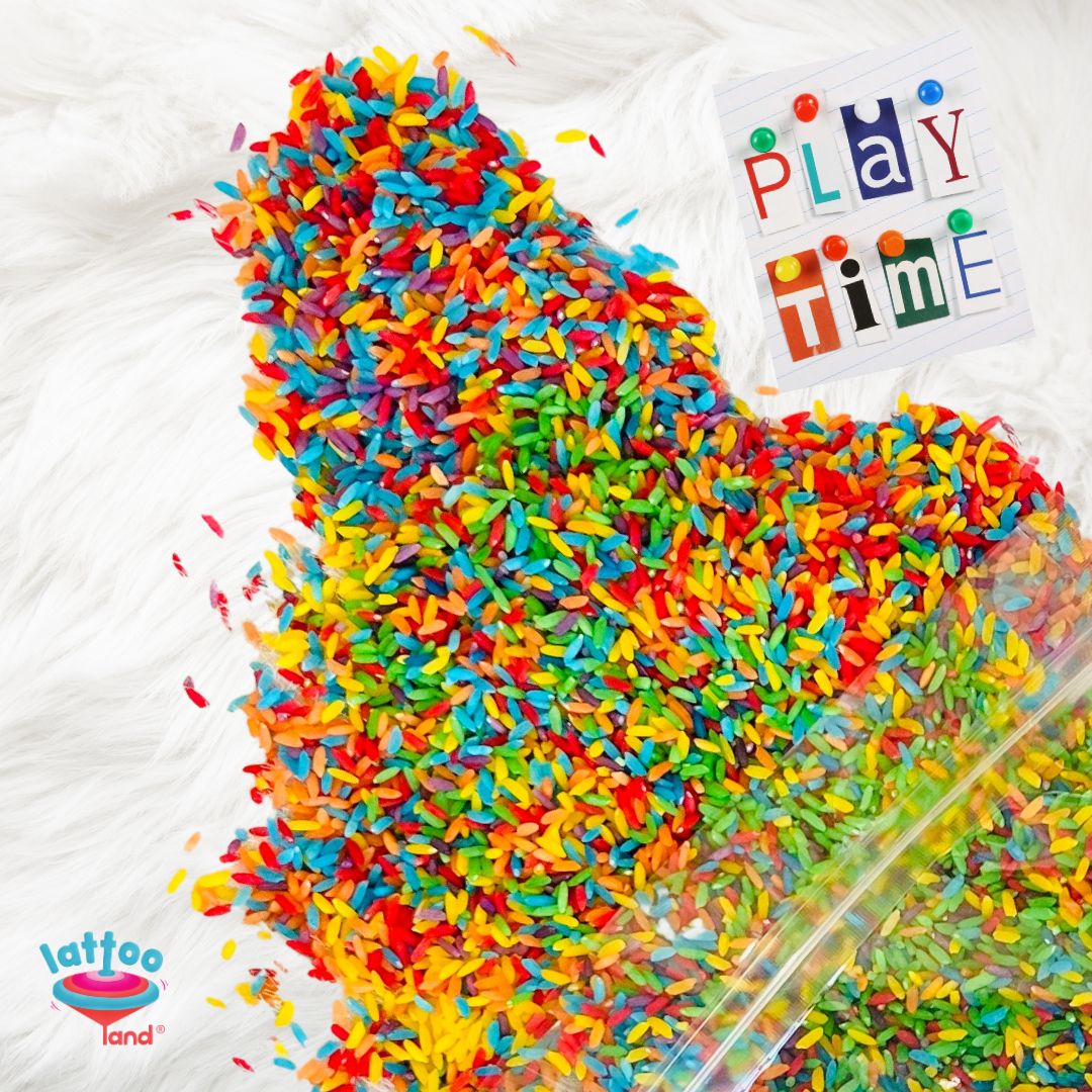 Colorful sensory rice refill pack in a variety of bright colors for toddlers and kids. Perfect for sensory play, educational activities, and imaginative play experiences.