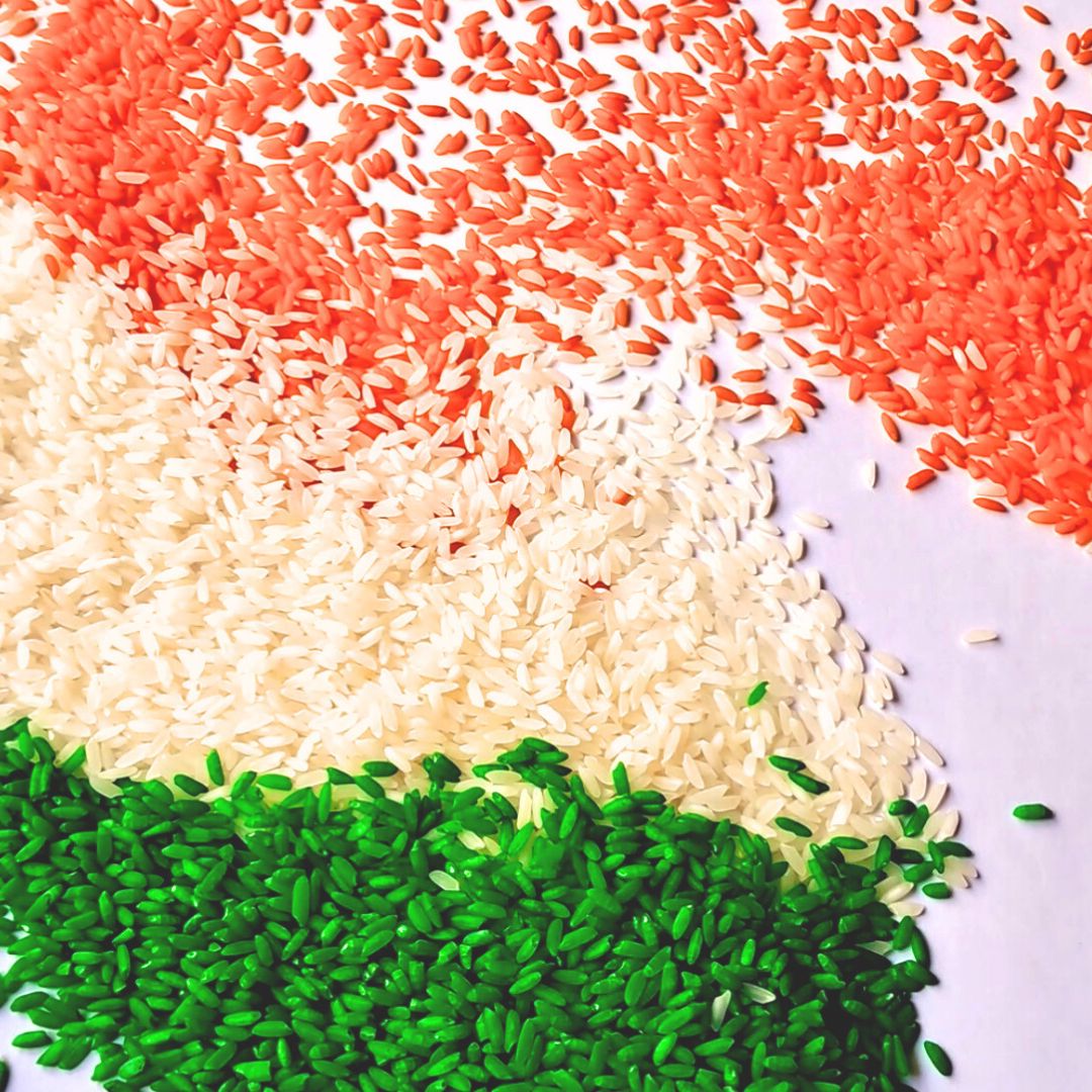 India tricolor rice refill sensory play toy.India Sensory Bin featuring vibrant elements inspired by Indian culture, including sensory materials, mini figurines, and hands-on learning tools. Perfect for sensory play, cultural education, and imaginative activities for toddlers and kids