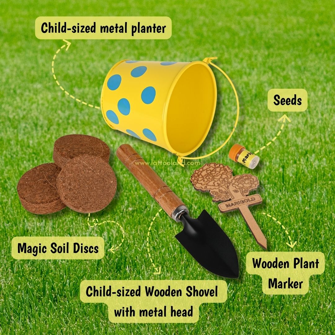 Children enjoying hands-on gardening activities with a mini gardening kit, learning about plants. Outdoor garden toy set for kids birthday gift 