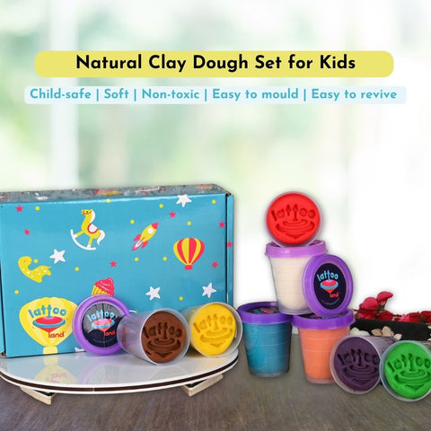 Natural clay dough of 8 colors made 100% with food grade ingredients - home made playdough. 8-color non-toxic play dough pack for kids – perfect for creative and imaginative play activities