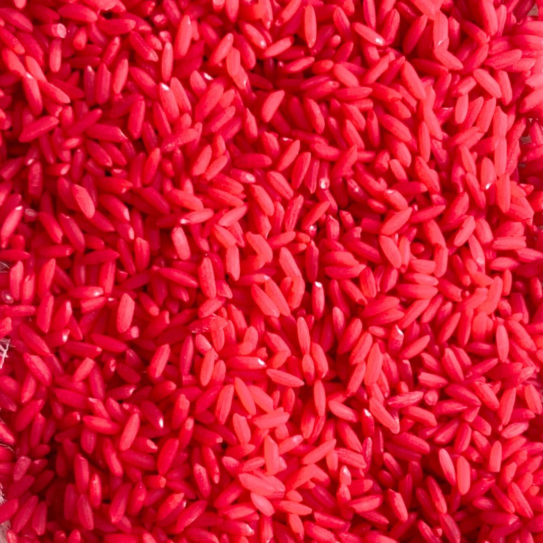 Red Colorful sensory rice pack, designed for creative sensory play and learning activities for toddlers.