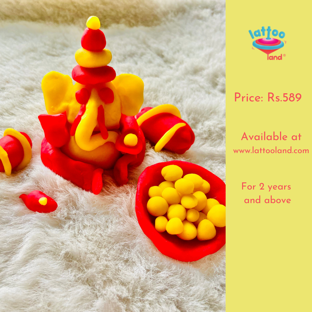 Engaging Ganesha-making activity for kids, combining play and creativity. Eco-friendly Ganesha kit price Rs.589, for 2 years and above