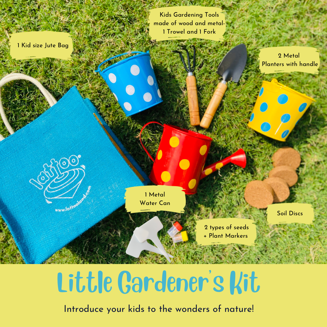 Kids gardening kit with tools, perfect for outdoor and sensory play activities.