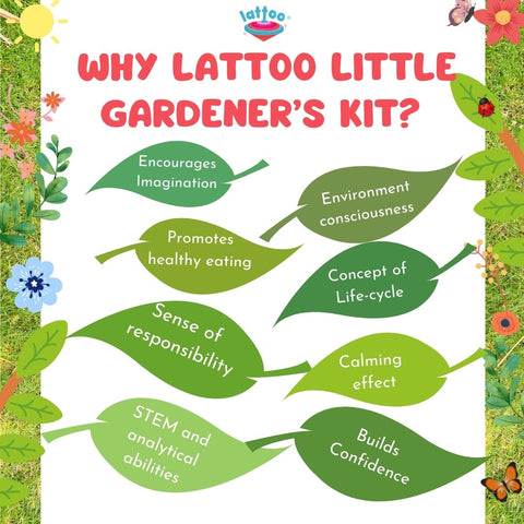 Benefits of kids gardening kit, for 3 years and above kids .Safe gardening set for toddlers to enjoy planting and outdoor exploration.